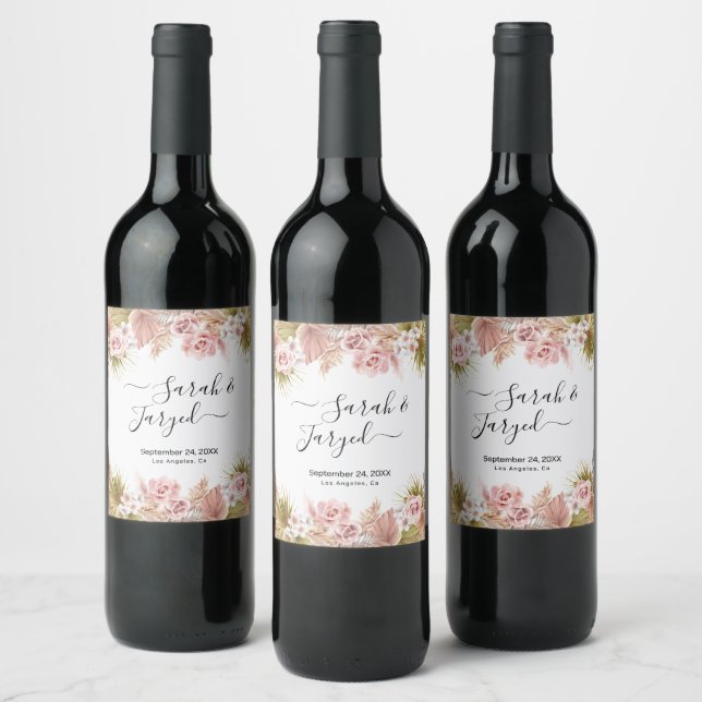 Étiquette Pour Bouteilles De Vin Frontière florale de Boho (Bouteilles)