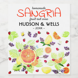 Étiquette Pour Bouteilles De Vin Fruit Citrus Pamplemousse Citron Sangria Mariage
