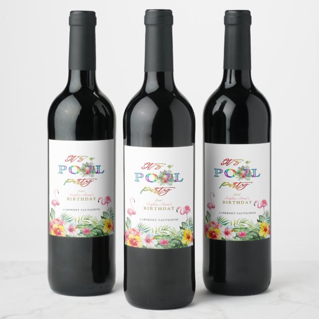 Étiquette Pour Bouteilles De Vin Fruits floraux hawaïens Piscine d'oiseaux Annivers (Bouteilles)