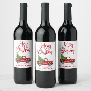 Étiquette Pour Bouteilles De Vin Fun Calligraphie Rouge Joyeux Noël Camion Vintage