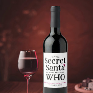 Étiquette Pour Bouteilles De Vin Fun Cute Secret Père Noël Joke Red Casquette Scrip