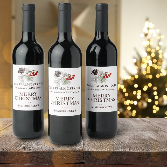 Étiquette Pour Bouteilles De Vin Funny 2024 Est Presque Sur La Verdure Nom Vacances (Funny 2024 Is Almost Over Greenery Name Holiday Wine Label)