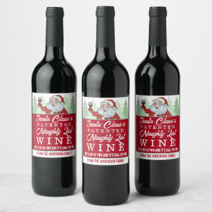 Étiquette Pour Bouteilles De Vin Funny Christmas Liste de vilains Père Noël Custom