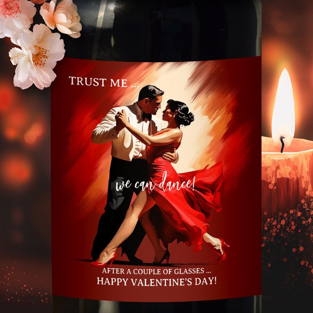 Étiquette Pour Bouteilles De Vin Funny Romantic Dance Étiquette de vin (A funny romantic wine label featuring a couple dancing the tango. Great for Valentine's Day )