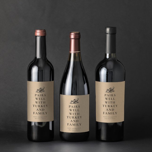Étiquette Pour Bouteilles De Vin Funny Thanksgiving se combine bien avec la famille (Créateur téléchargé)