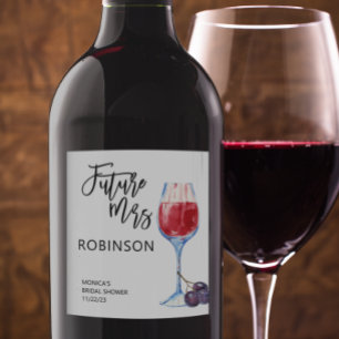Étiquette Pour Bouteilles De Vin Futur Mme Nom Vin Aquarelle Mariée
