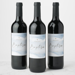 Étiquette Pour Bouteilles De Vin Garçon baptême aquarelle bleue