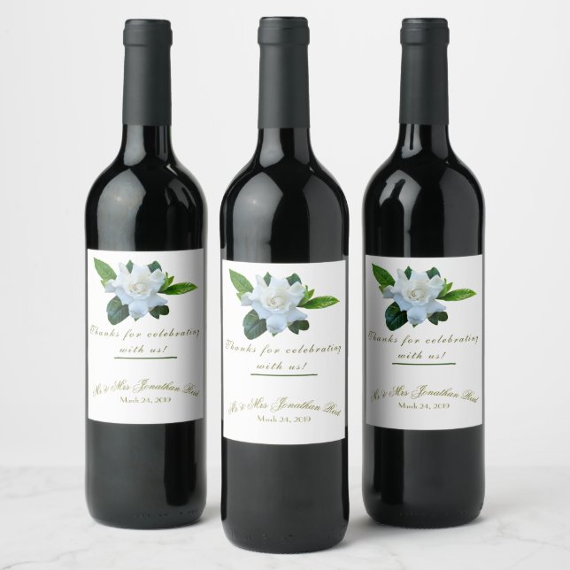 Étiquette Pour Bouteilles De Vin Gardenia Green Mariage à fleurs complètes (Bouteilles)
