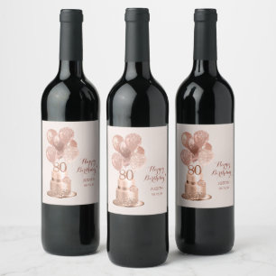 Étiquette Pour Bouteilles De Vin Gâteau Rose Gold pour 80e Anniversaire 