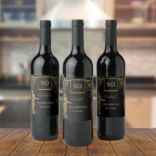 Étiquette Pour Bouteilles De Vin Gatsby fête d'anniversaire noir or rétro art déco