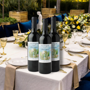 Étiquette Pour Bouteilles De Vin Gazebo Élégant Fleurs Colombes Mariage Luxe