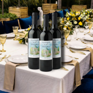 Étiquette Pour Bouteilles De Vin Gazebo élégant fleurs colombes Mariage Luxe