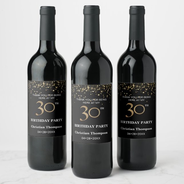 Étiquette Pour Bouteilles De Vin Genre Neutre 30e anniversaire Gold Confetti Noir (Bouteilles)