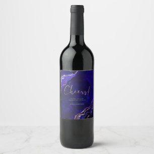 Étiquette Pour Bouteilles De Vin Geode moderne Deep Blue Rose Gold Agate Mariage