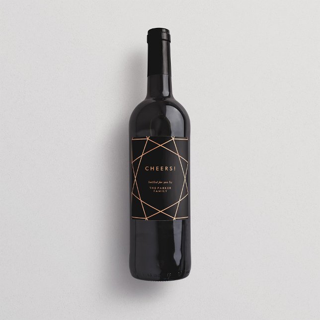 Étiquette Pour Bouteilles De Vin Géométrique moderne en noir (Créateur téléchargé)