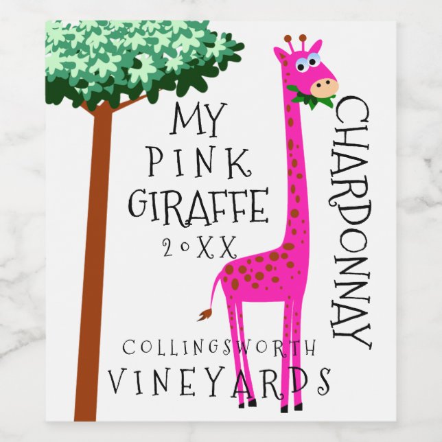 Étiquette Pour Bouteilles De Vin Giraffe Rose Drôle fait maison (Étiquettes simples)