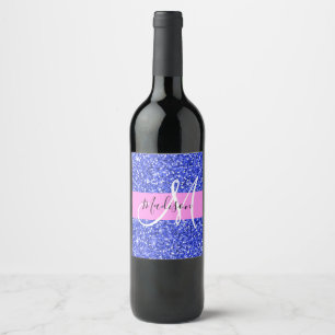 Étiquette Pour Bouteilles De Vin Glam Bleu Foncé Rose Paillettes Paillettes Monogra