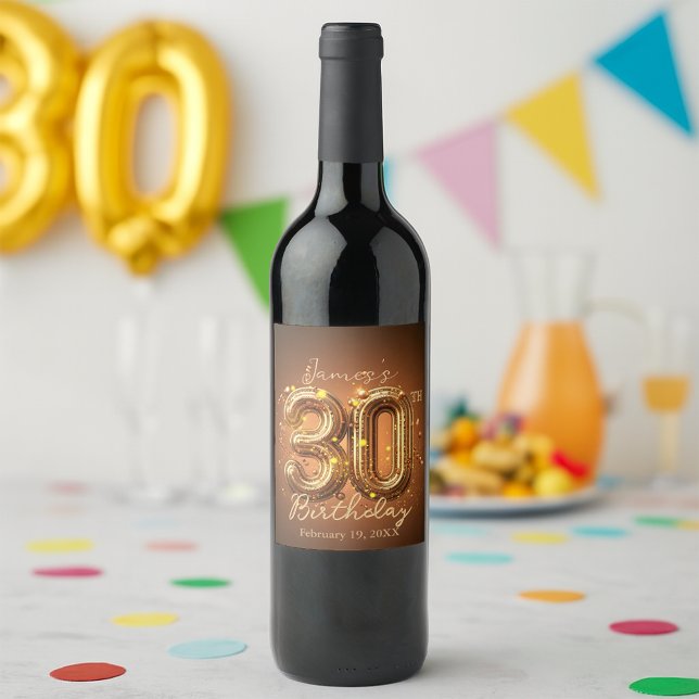Étiquette Pour Bouteilles De Vin Glam Brown et or 30e anniversaire radiant chic (Créateur téléchargé)