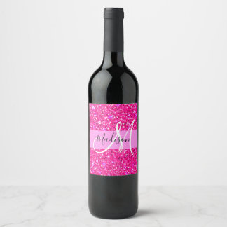 Étiquette Pour Bouteilles De Vin Glam Girly Hot rose Parties scintillant étincelles