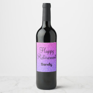 Étiquette Pour Bouteilles De Vin Glam Happy Retirement Ombre Purple Parties scintil