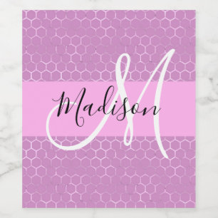 Étiquette Pour Bouteilles De Vin Glam Lilac Metallic rose Honeycomb Nom