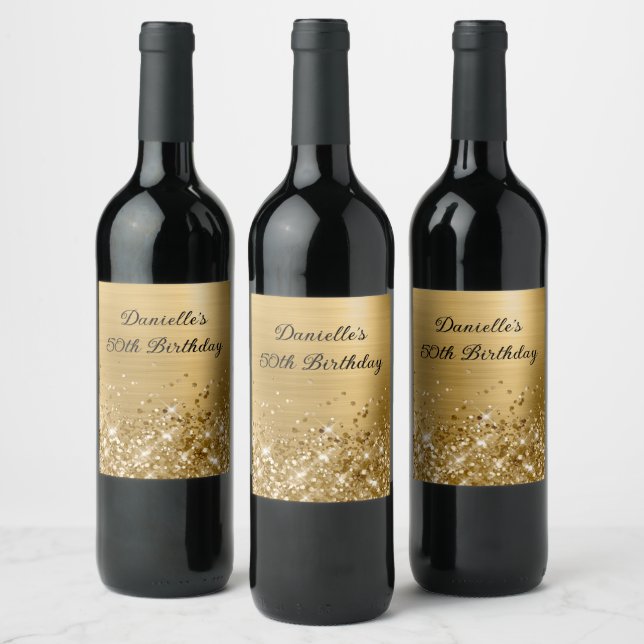 Étiquette Pour Bouteilles De Vin Glittery Edge Gold Foil 50e anniversaire (Bouteilles)