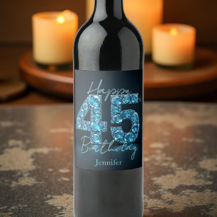 Étiquette Pour Bouteilles De Vin Glitzy Chic Sapphire Bleu et Noir 45e anniversaire
