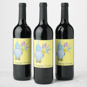 Étiquette Pour Bouteilles De Vin Gnome de printemps Joyeuses Pâques