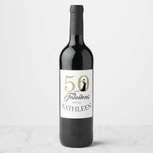 Étiquette Pour Bouteilles De Vin Gold 50 et fabuleux fête d'anniversaire Nom person