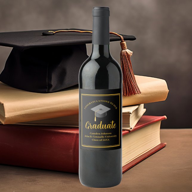 Étiquette Pour Bouteilles De Vin Gold Black Graduate Party (Créateur téléchargé)