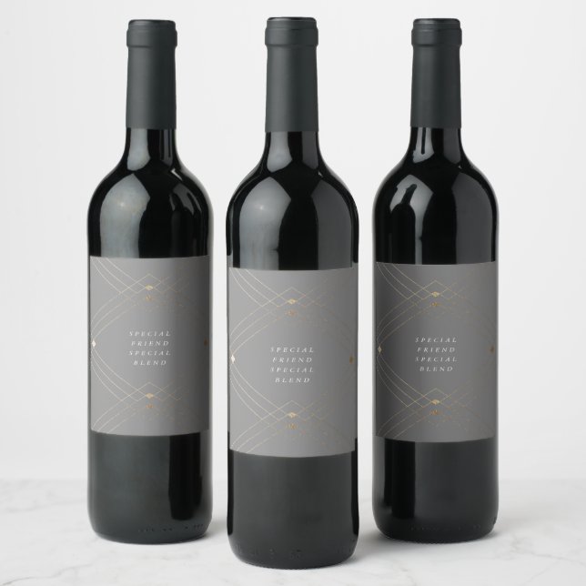 Étiquette Pour Bouteilles De Vin Gold Diamond Gris Géométrique Mariage Gatsby (Bouteilles)
