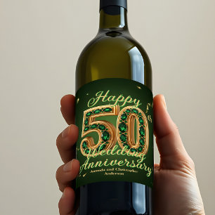 Étiquette Pour Bouteilles De Vin Gold et Emerald Green 50e anniversaire de Mariage