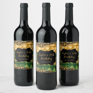 Étiquette Pour Bouteilles De Vin Gold et Green Safari Agate Anniversaire