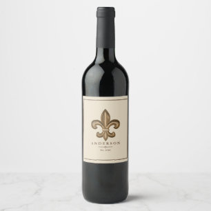 Étiquette Pour Bouteilles De Vin Gold Fleur de élégant Lis et Taupe personnalis