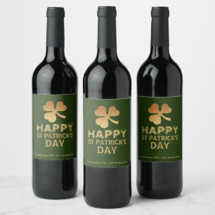 Étiquette Pour Bouteilles De Vin Gold Foil Shamrock, St Patrick's Day Party