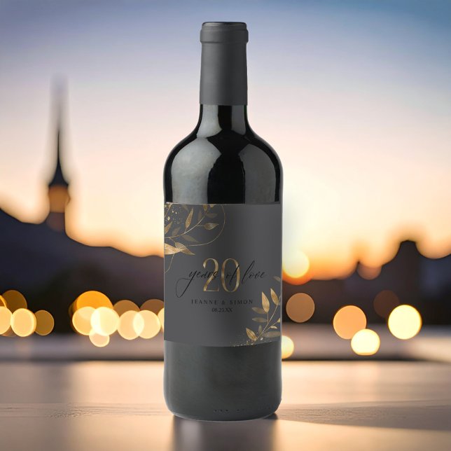 Étiquette Pour Bouteilles De Vin Gold Leaf 20th Anniversary Years of Love ID1169 (Créateur téléchargé)