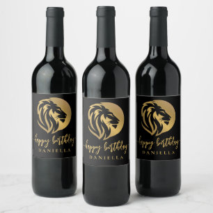 Étiquette Pour Bouteilles De Vin Gold Lion Leo Joyeux Anniversaire avec nom