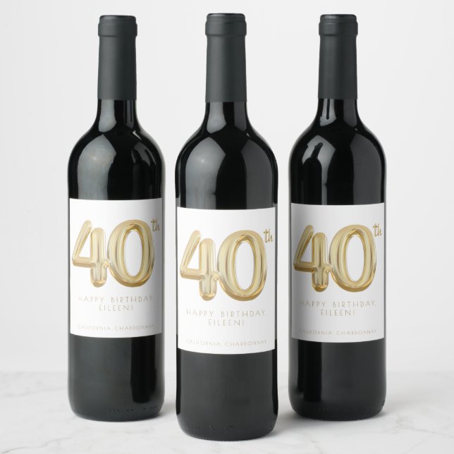 Étiquette Pour Bouteilles De Vin Gold Quarty 40e anniversaire Balloon Party (Bouteilles)