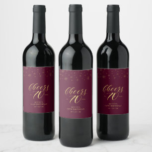 Étiquette Pour Bouteilles De Vin Gold & Red Cheers 70 ans, 70e fête d'anniversaire