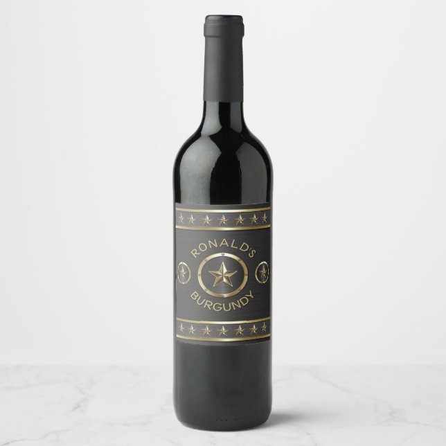 Étiquette Pour Bouteilles De Vin Gold Star métal personnalisé (Devant)