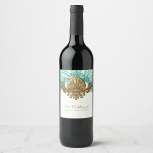 Étiquette Pour Bouteilles De Vin Gold & Turquoise Sea Shell Glam Beach Vins Étiquet
