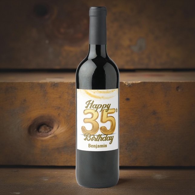 Étiquette Pour Bouteilles De Vin Golden 35th Birthday Celebration (Créateur téléchargé)