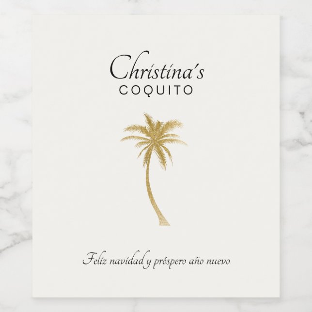 Étiquette Pour Bouteilles De Vin Goldtone Palm Tree Coquito (Étiquettes simples)