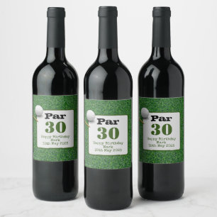 Étiquette Pour Bouteilles De Vin Golf 30e anniversaire avec balle de golf sur gazon