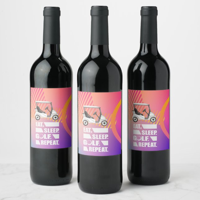 Étiquette Pour Bouteilles De Vin Golf Eat Sleep Golf Répéter avec voiturette de gol (Bouteilles)