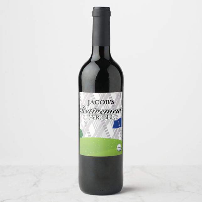 Étiquette Pour Bouteilles De Vin Golf, Grey Plaid Retraite Party (Devant)
