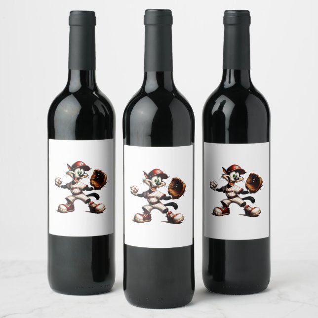 Étiquette Pour Bouteilles De Vin Goofy Cat Baseball Pitcher Monte (Bouteilles)