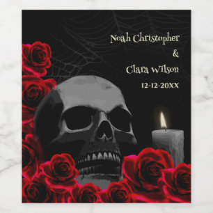 Étiquette Pour Bouteilles De Vin Gothique Crâne Rouge Roses Halloween Mariage