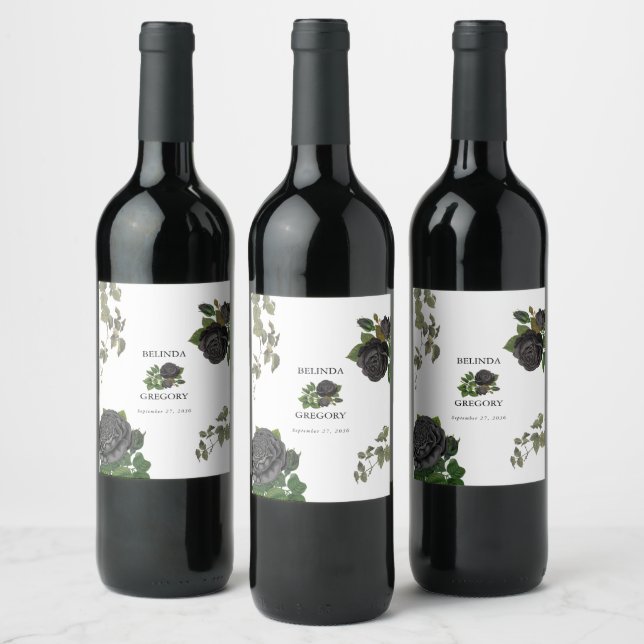 Étiquette Pour Bouteilles De Vin Gothique Halloween Rose noir Mariage blanc (Bouteilles)