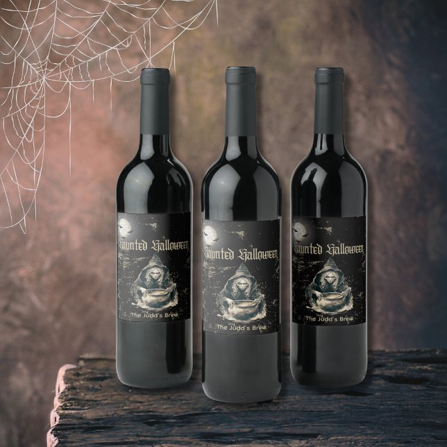 Étiquette Pour Bouteilles De Vin Gothique Haunch House Witch Parti d'Halloween (Créateur téléchargé)